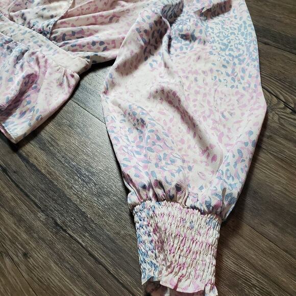 Express Women Chiffon Pastel Balloon Sleeves Wrap Babydoll Top Size Large Whimsy - Picture 3 of 10